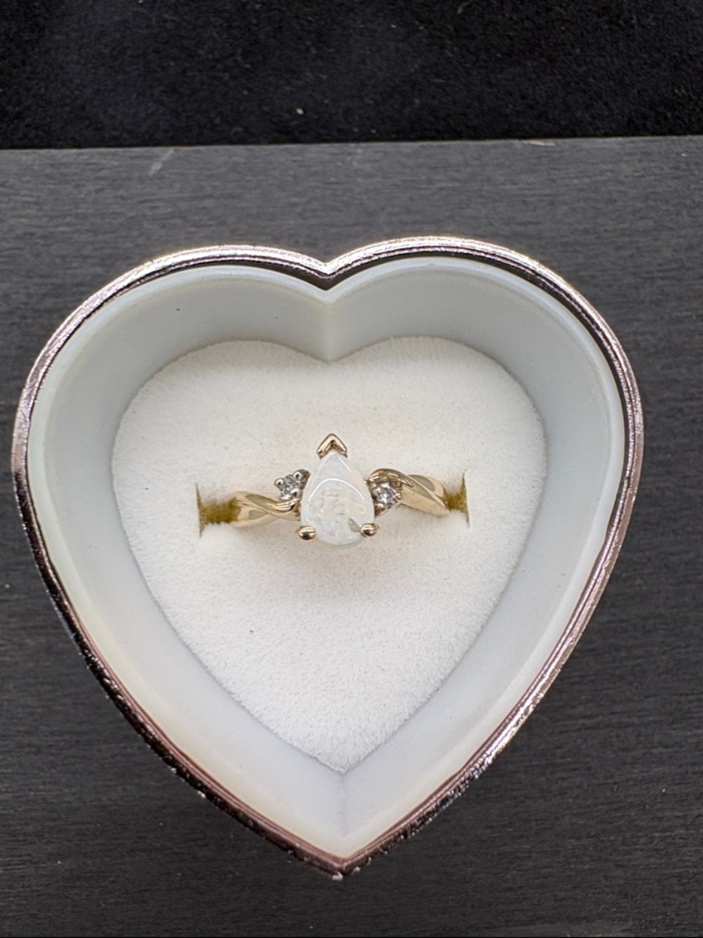 10K Yellow Gold Pear Shaped White Opal And Diamond